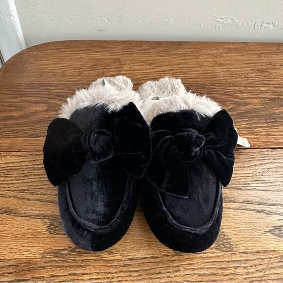 The White Company Shoes - The White Company Velvet Bow Slippers Midnight Women’s UK 5-6 US 7-8 NEW